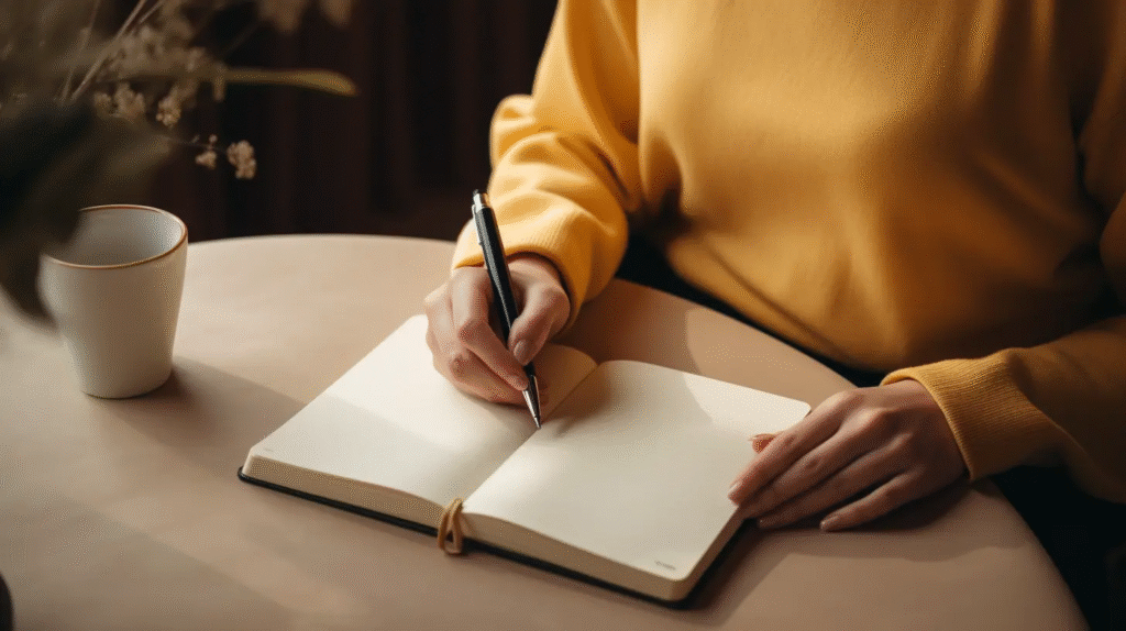 How Journaling Heals the Mind: Discover Calm Woman writing in a journal, showing how journaling heals the mind naturally.”